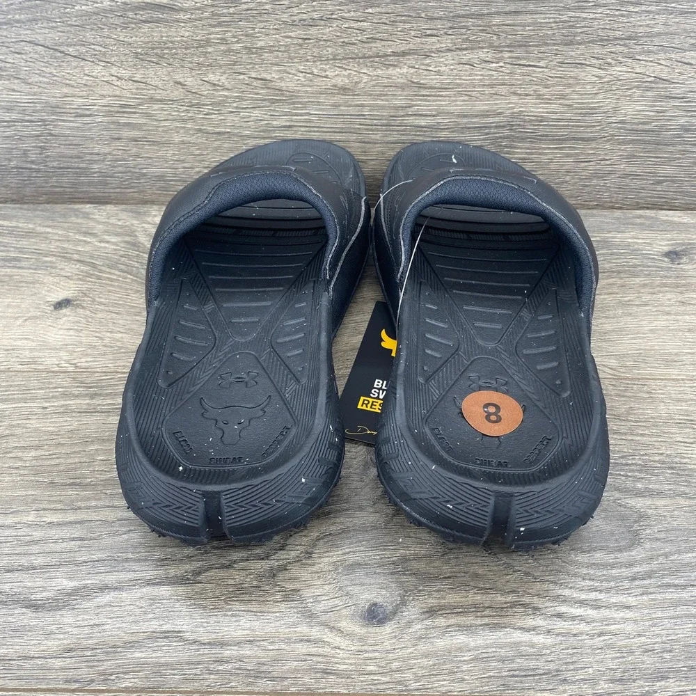 Under Armour Project Rock 3 SL Slides Mens 8 Black Brahma Bull Sandals 3026034